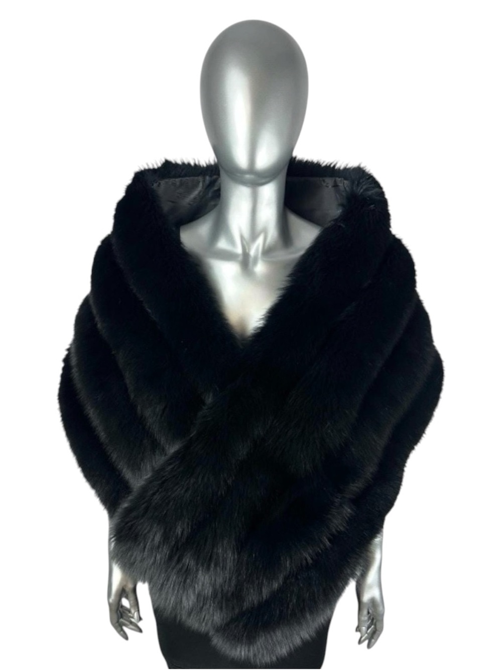 BLACK FOX STOLE, Wrap,  70” L, Certified Vintage Fur w/Storage Bag